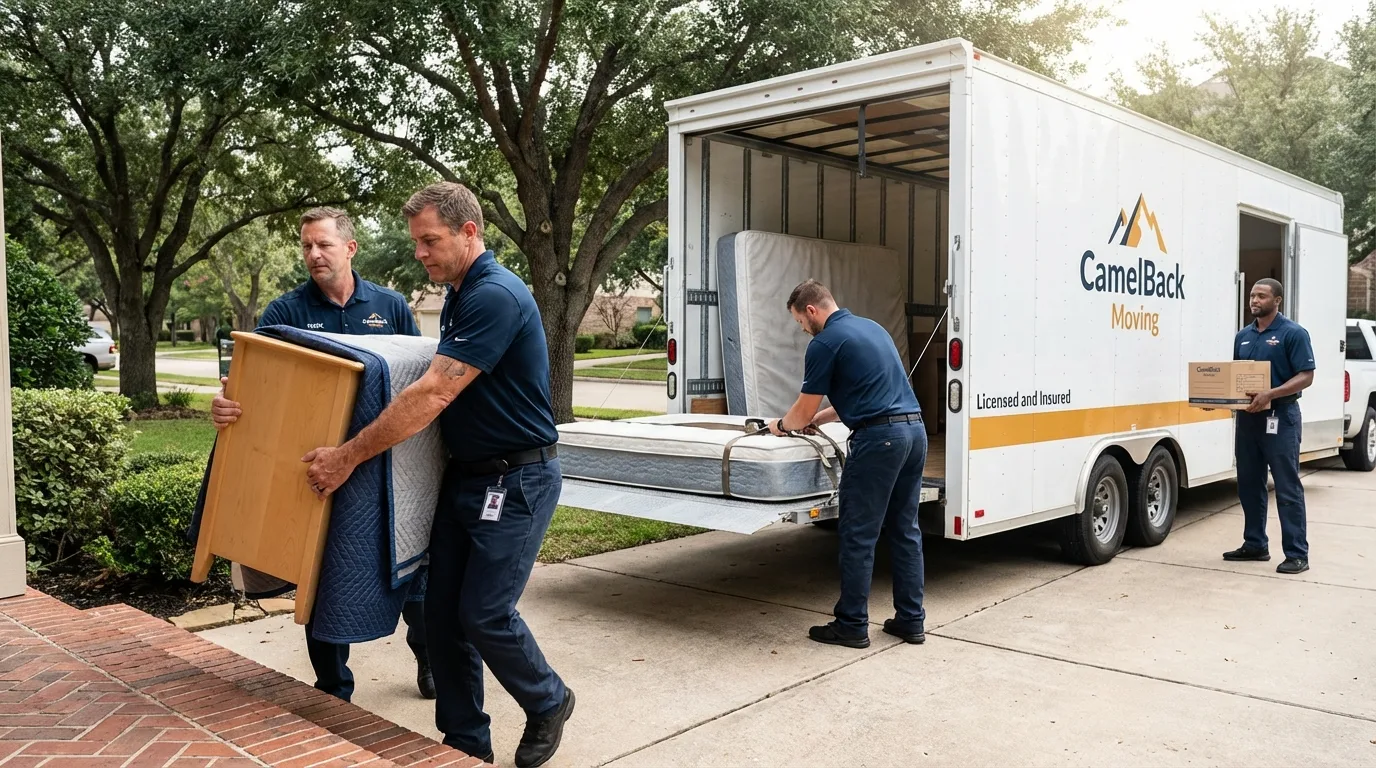 Crew loading residential truck for cross-state move from Saint Paul, NE