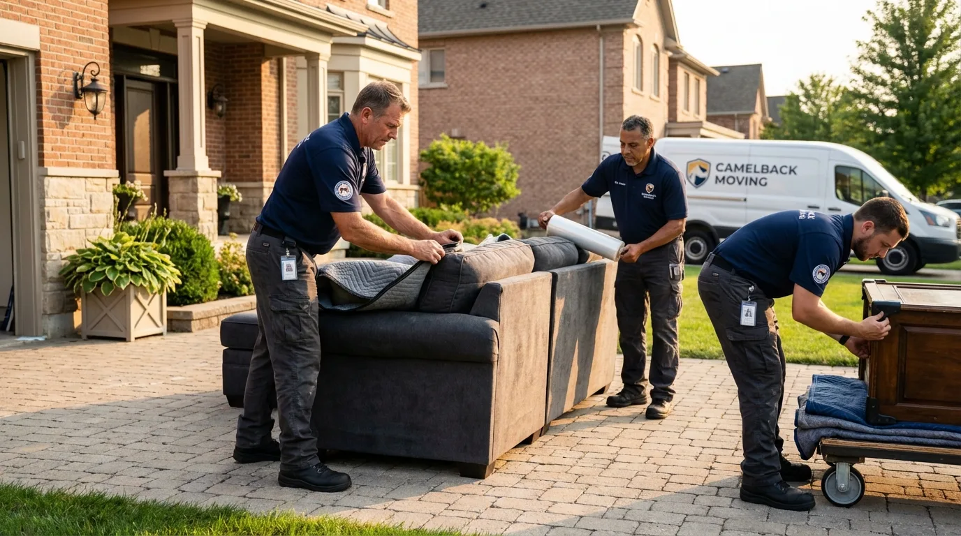 Large estate moving crew wrapping furniture in Saint Paul, NE
