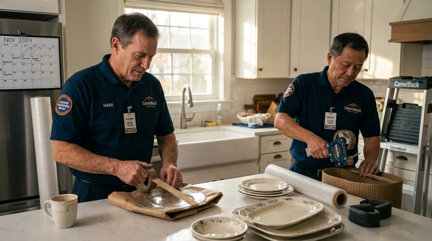 Professional crew packing kitchen dishware in Saint Paul, NE